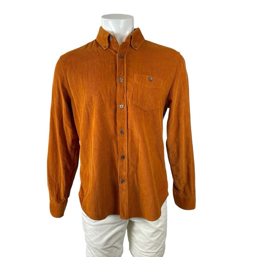 Todd Snyder Mens Tan Corduroy Pocket Long Sleeve Button Down Shirt Jacket Size L